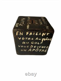Vintage French Canadian Cast Iron Golf Donation Box Primitive Folk Art Vintage French Canadian Cast Iron Golf Donation Box Primitive Folk Art