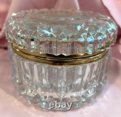 Vintage French Cut Crystal Baccarat Style Jewelry Casket Trinket Box Very Heavy
