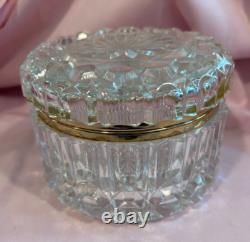 Vintage French Cut Crystal Baccarat Style Jewelry Casket Trinket Box Very Heavy