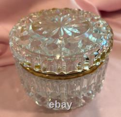Vintage French Cut Crystal Baccarat Style Jewelry Casket Trinket Box Very Heavy