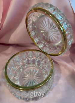 Vintage French Cut Crystal Baccarat Style Jewelry Casket Trinket Box Very Heavy