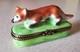 Vintage French Limoges Peint Main Fox On Grass Hinged Trinket Pill Box