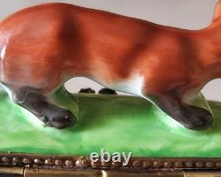 Vintage French LIMOGES Peint Main Fox on Grass Hinged Trinket Pill Box