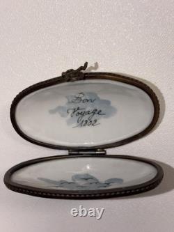 Vintage French Limoges Hand-Painted Hot Air Balloon HingedTrinket Box