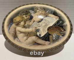Vintage French Limoges Porcelain Dresser Trinket Box Cherubs Painting Allegory