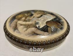 Vintage French Limoges Porcelain Dresser Trinket Box Cherubs Painting Allegory
