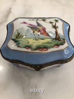 Vintage French Limoges Porcelain-Large Square Blue Dresser Box-Birds