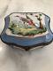 Vintage French Limoges Porcelain-large Square Blue Dresser Box-birds