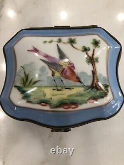 Vintage French Limoges Porcelain-Large Square Blue Dresser Box-Birds