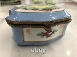 Vintage French Limoges Porcelain-Large Square Blue Dresser Box-Birds