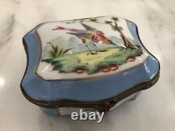 Vintage French Limoges Porcelain-Large Square Blue Dresser Box-Birds