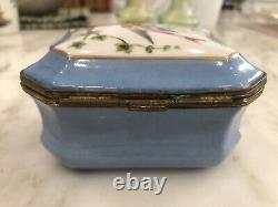 Vintage French Limoges Porcelain-Large Square Blue Dresser Box-Birds