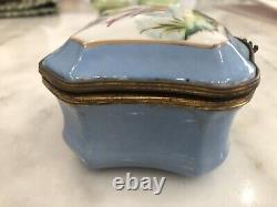 Vintage French Limoges Porcelain-Large Square Blue Dresser Box-Birds