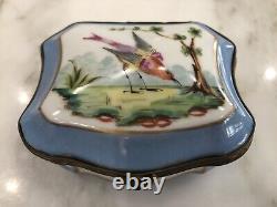 Vintage French Limoges Porcelain-Large Square Blue Dresser Box-Birds