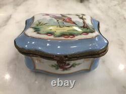 Vintage French Limoges Porcelain-Large Square Blue Dresser Box-Birds