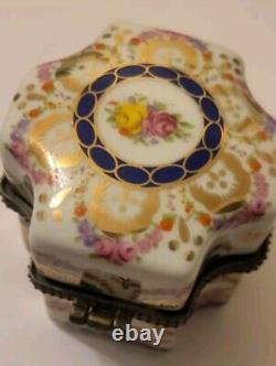 Vintage French Limoges Trinket Casket Gorgeous Floral Perfume Box No Bottles