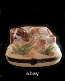 Vintage French Porcelain Box FRANCE LIMOGES Dog Cavalier Collectors Dog Lovers