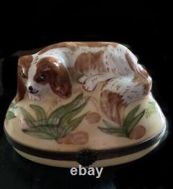 Vintage French Porcelain Box FRANCE LIMOGES Dog Cavalier Collectors Dog Lovers