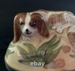 Vintage French Porcelain Box FRANCE LIMOGES Dog Cavalier Collectors Dog Lovers