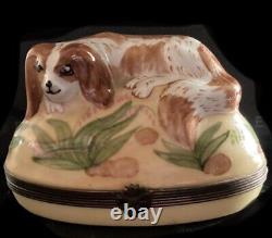 Vintage French Porcelain Box FRANCE LIMOGES Dog Cavalier Collectors Dog Lovers