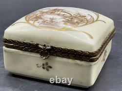 Vintage French trinket box Gold tone metal hinge 1.75H x 3.5W Countryside