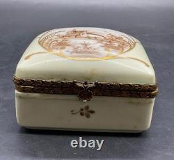 Vintage French trinket box Gold tone metal hinge 1.75H x 3.5W Countryside