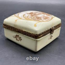 Vintage French trinket box Gold tone metal hinge 1.75H x 3.5W Countryside