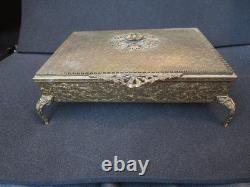 Vintage GLOBE Jewelry Trinket Box 24K Gold Plated French Gilt Flower Design