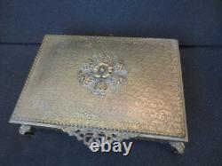 Vintage GLOBE Jewelry Trinket Box 24K Gold Plated French Gilt Flower Design