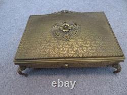 Vintage GLOBE Jewelry Trinket Box 24K Gold Plated French Gilt Flower Design