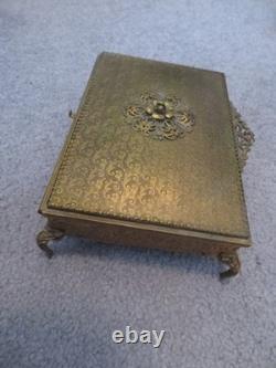 Vintage GLOBE Jewelry Trinket Box 24K Gold Plated French Gilt Flower Design