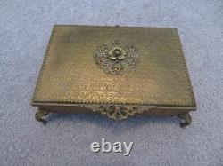 Vintage GLOBE Jewelry Trinket Box 24K Gold Plated French Gilt Flower Design