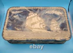 Vintage Genuine 1979 Incolay Stone Blue Ships Lighthouse Mens Jewelry Box
