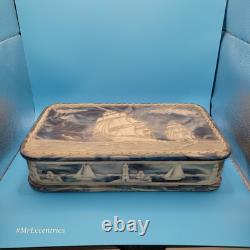 Vintage Genuine 1979 Incolay Stone Blue Ships Lighthouse Mens Jewelry Box
