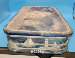 Vintage Genuine 1979 Incolay Stone Blue Ships Lighthouse Mens Jewelry Box