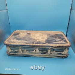 Vintage Genuine 1979 Incolay Stone Blue Ships Lighthouse Mens Jewelry Box