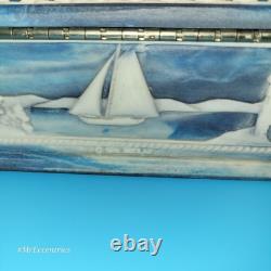 Vintage Genuine 1979 Incolay Stone Blue Ships Lighthouse Mens Jewelry Box