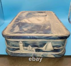 Vintage Genuine 1979 Incolay Stone Blue Ships Lighthouse Mens Jewelry Box