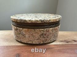 Vintage Genuine Granite Stone Oval Hinged Trinket Box Marbled 6.25 x 4.5