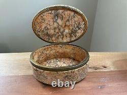 Vintage Genuine Granite Stone Oval Hinged Trinket Box Marbled 6.25 x 4.5