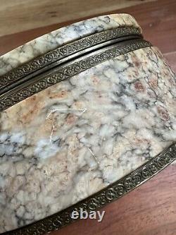 Vintage Genuine Granite Stone Oval Hinged Trinket Box Marbled 6.25 x 4.5