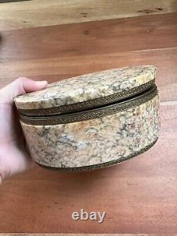 Vintage Genuine Granite Stone Oval Hinged Trinket Box Marbled 6.25 x 4.5