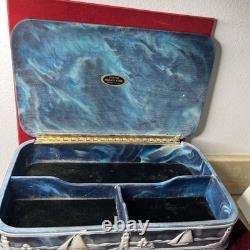 Vintage Genuine Incolay Stone Blue Mens Jewelry Box Ship Sailboat Lighthouse