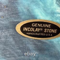 Vintage Genuine Incolay Stone Blue Mens Jewelry Box Ship Sailboat Lighthouse