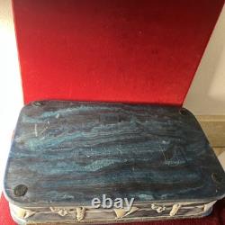 Vintage Genuine Incolay Stone Blue Mens Jewelry Box Ship Sailboat Lighthouse