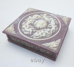 Vintage Genuine Incolay Stone Jewelry Trinket Box Large Hinged Top Cherub