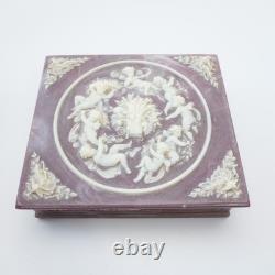 Vintage Genuine Incolay Stone Jewelry Trinket Box Large Hinged Top Cherub
