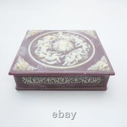 Vintage Genuine Incolay Stone Jewelry Trinket Box Large Hinged Top Cherub