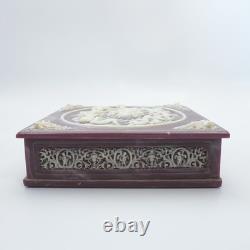 Vintage Genuine Incolay Stone Jewelry Trinket Box Large Hinged Top Cherub