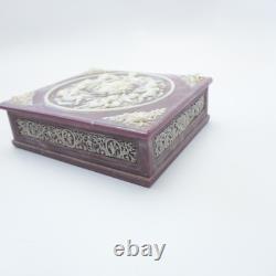 Vintage Genuine Incolay Stone Jewelry Trinket Box Large Hinged Top Cherub